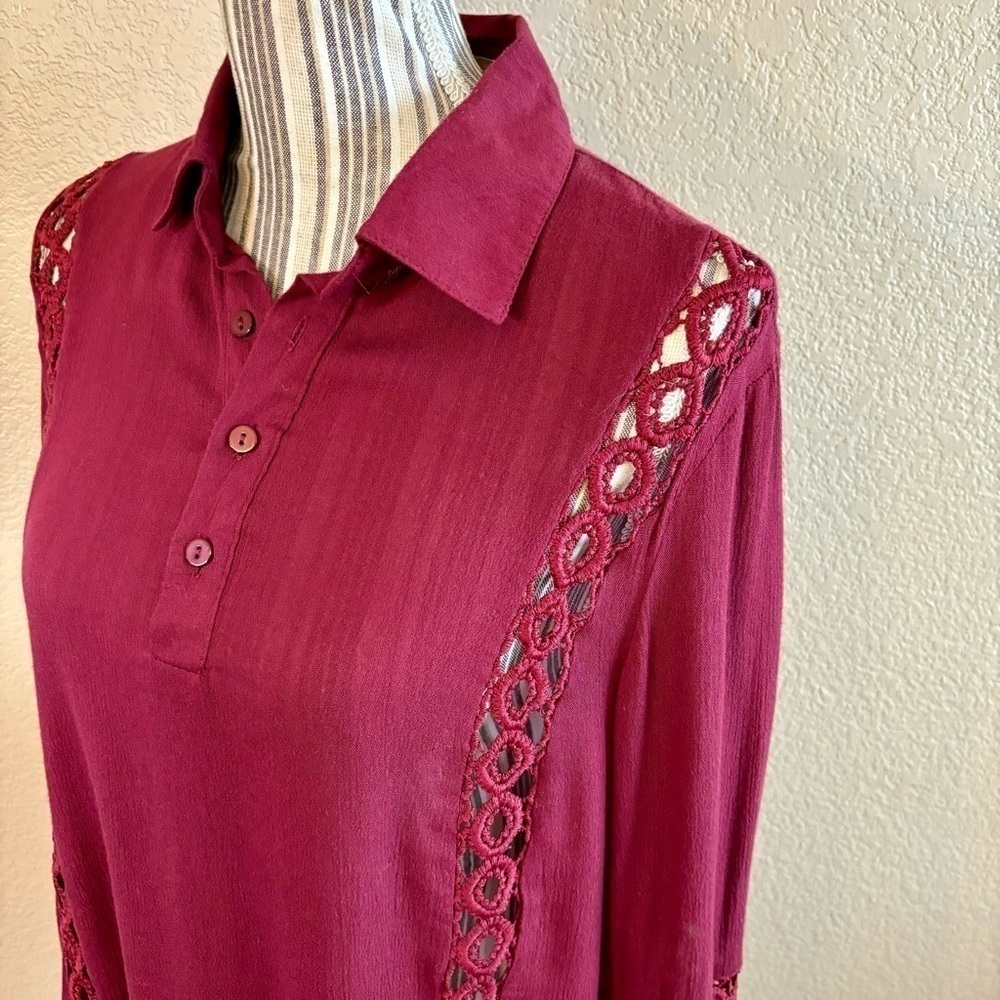 Ecru Lab Dress Small Long Sleeves Crochet Lace Detail Rayon Ties Tassels Boho - Picture 9 of 16